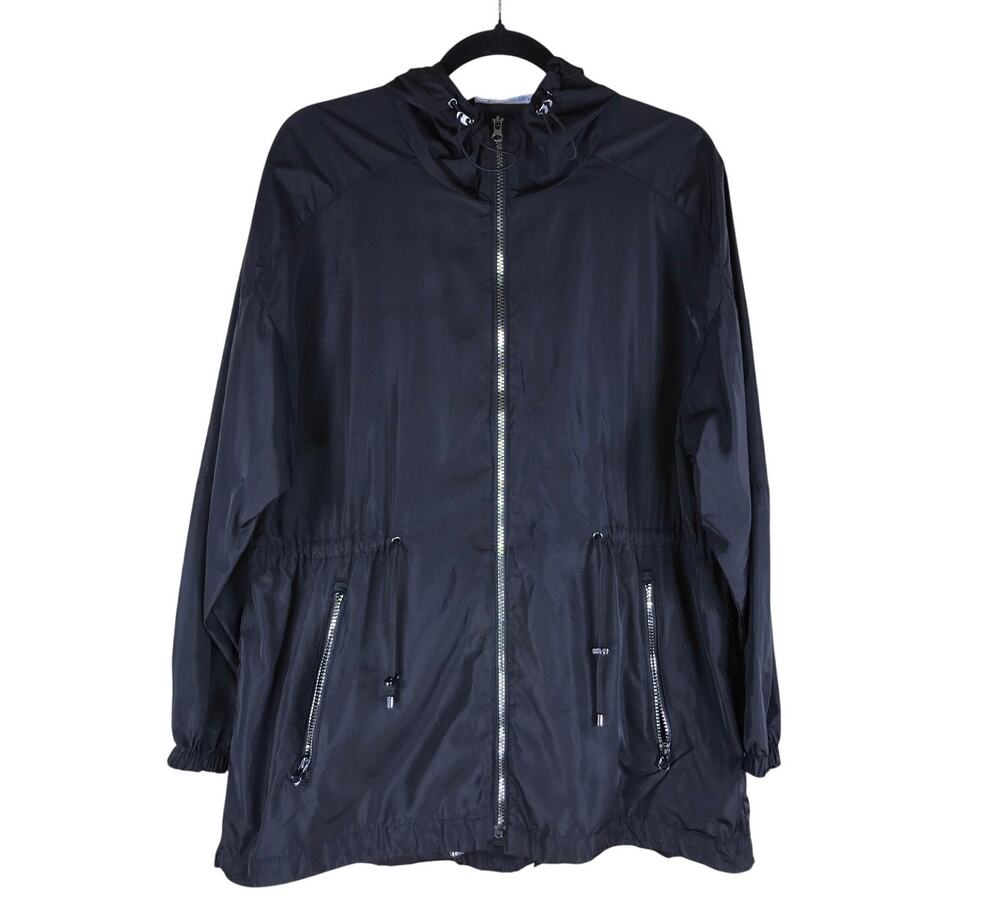 ZARA Windbreaker Jacket Women’s Small Black Hooded Zip Up Outdoor Casual
